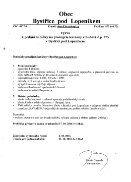 Nabídka pronájmu kavárny v Bystřici pod Lopeníkem