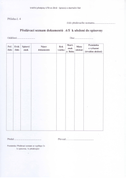 Předávací seznam dokumentů A/S k uložení do spisovny