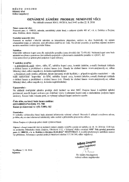 Oznámení záměru prodeje nemovité věci