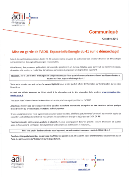 Page 1 A ---- mre? ENERGIE Communiqué Octobre 2016 Mise en