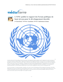L`ONU publie le rapport du Forum politique de haut niveau pour le