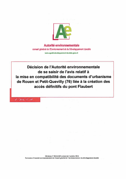 D&eacute;cision de l`Autorit&eacute; environnementale de se saisir de l