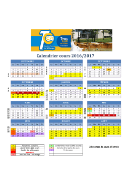 Calendrier cours 2016/2017