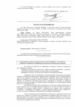 Compte-rendu du Conseil Municipal du 29 septembre 2016