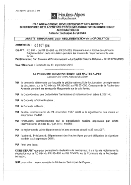 ARRETE temporaire reglementant la circulation
