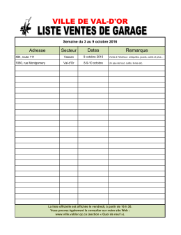 Liste des ventes de garage 26 septembre au 2 - Ville de Val-d`Or