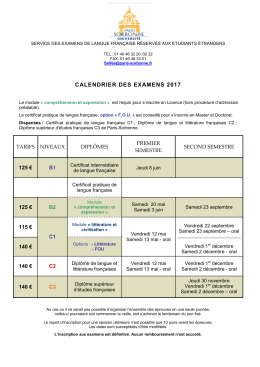 Calendrier sessions 2017 - Université Paris