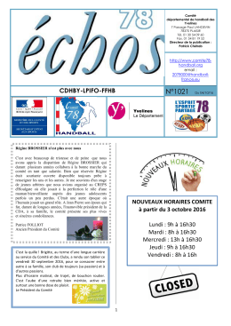 Echos 1021 du 04 10 2016 - Comité départemental de handball des