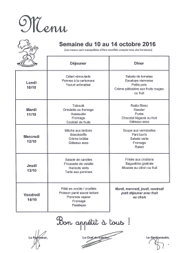 Page 1 Semaine du 3 au 7 Octobre 2016 (Les menus sont