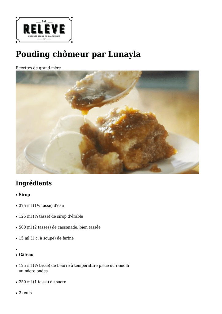 Pouding Chomeur Par Lunayla