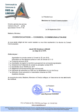 6 octobre 2016 à 20h45 - Communauté de communes du pays de