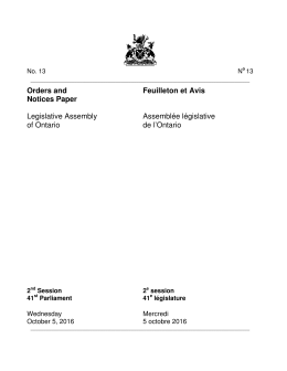 Orders and Notices Paper Feuilleton et Avis Legislative Assembly of