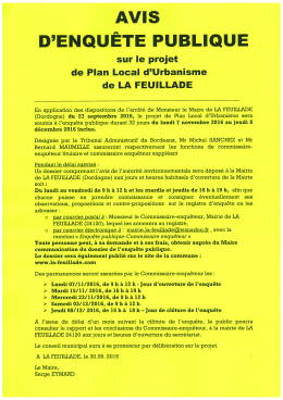 Page 1 AVIS D`ENQUÊTE PUBLIQUE sur le projet de Plan Local d