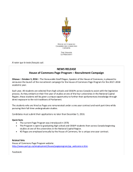 NEWS RELEASE House of Commons Page Program – Recruitment
