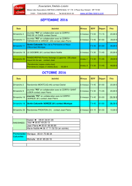 Association Amitiés-Loisirs SEPTEMBRE 2016 OCTOBRE 2016