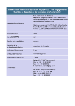 Certification de Services Qualicert RE/QOF/02 : "les