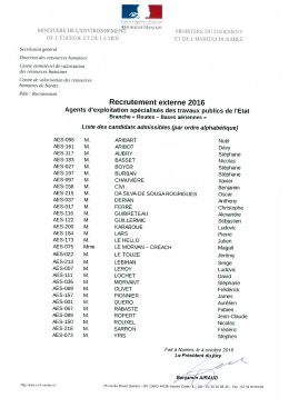 Liste des candidats admissibles - Direction interdépartementale des