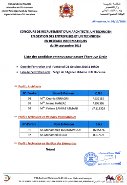 Liste des candidats retenus pour passer l`épreuve Orale
