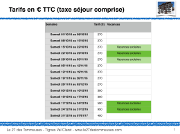 Tarifs en € TTC (taxe séjour comprise)