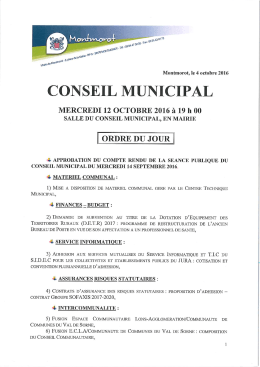 Conseil Municipal, mercredi 12 octobre 2016 &agrave; 19 h