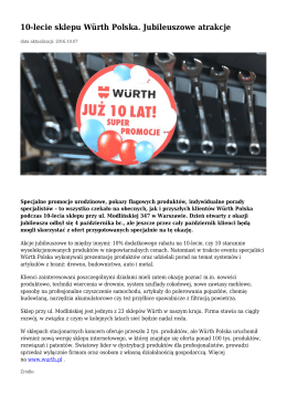 10-lecie sklepu Würth Polska. Jubileuszowe atrakcje