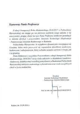 Dyrektor Instytutu Technologii Eksploatacji Państwowego Instytutu