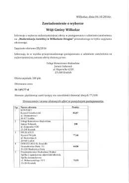 Wójt Gminy Wilkołaz Informuje o wyborze najkorzystniejszej oferty w
