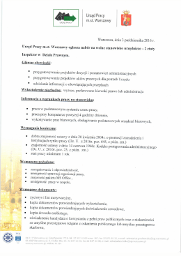 Urząd Pracy m. st. Warszawy ogłasza nabór na