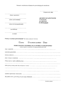 Wniosek o odnalezienie dokumentów potwierdzających zatrudnienie