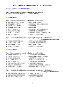 KARY ZA ŻÓŁTE KARTKI (mecze od 1 do 7 października)