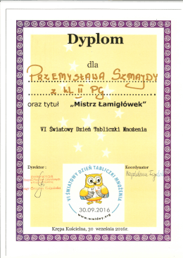 Przemysław Szmajda &ndash; kl. II PG &ndash; &bdquo;Mistrz Łamigł&oacute;wek&rdquo;
