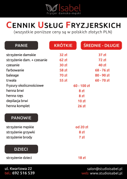 pobierz cennik usług studio ISABEL w PDF