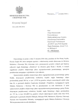 Odpowiedź Ministra Rolnictwa i Rozwoju Wsi Pana Krzysztofa Jurgla