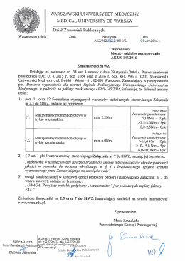 Zmiana treści SIWZ - Warszawski Uniwersytet Medyczny