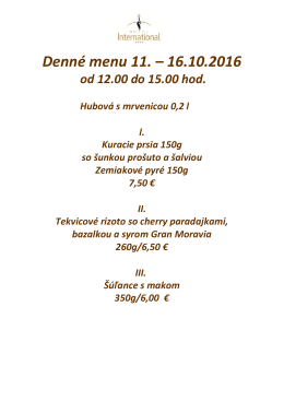 Denné menu 11. – 16.10.2016