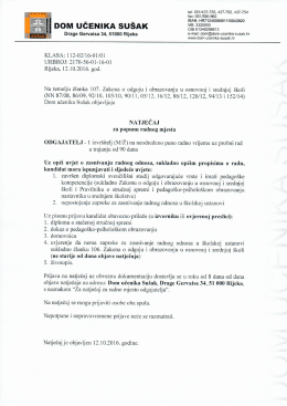 NATJEČAJ za popunu radnog mjesta ODGAJATELJ – 1 izvršitelj (M/Ž)