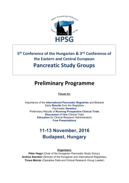 Preliminary Programme Pancreatic Study Groups
