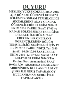 Öğrenci Konseyi Bölüm/Program Temsilciliği Seçimleri