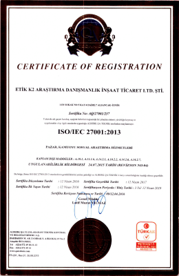 Page 1 CERTIFICA TE () F REG ISTRATI () N ETİK K2 ARAŞTIRMA
