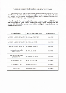 Page 1 YARDIMCI DOÇENTLİK İNGİLİZCE DİL SINAV SONUÇLARI