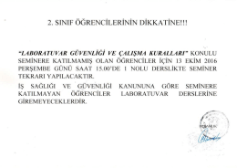 Page 1 2. SINIF ÖĞRENCİLERİNİN DİKKATİNE!!! “LABORATUVAR