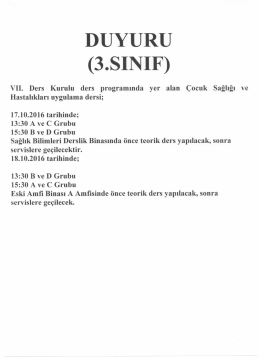 Page 1 DUYURU (3.SINIF) VII. Ders Kurulu ders programında yer