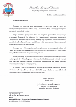Podziękowania kardynała Stanisława Dziwisza dla