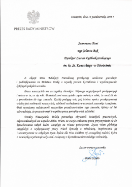 Page 1 Oświęcim, dnia 14 października 2016 r. PREZES RADY