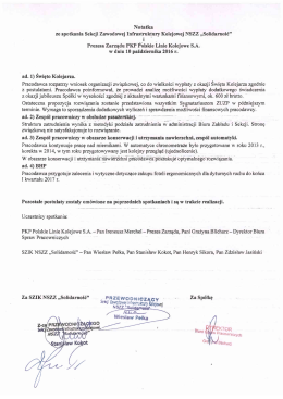 Notatka ze spotkania SZIK NSZZ "Solidarność" z Prezesem Zarządu