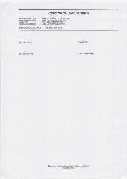 Page 1 KOSZTORYS INWESTORSKI NAZWA INWESTYCJI