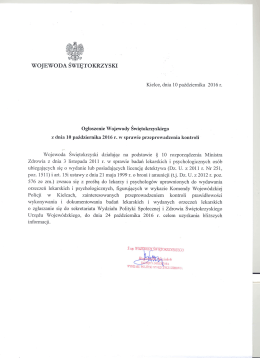 Ogłoszenie Wojewody Święokrzyskiego w sprawie