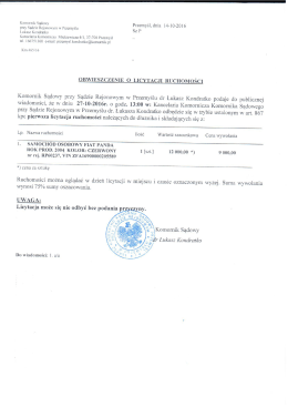 obwieszczenie pierwsza licytacja ruchomości km 465/16