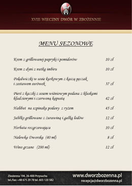 menu sezonowe - Dwór Zbożenna