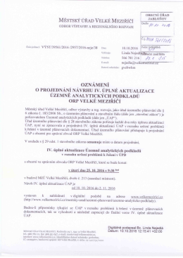 Oznámení aktualizace územně analytyckých podkladu